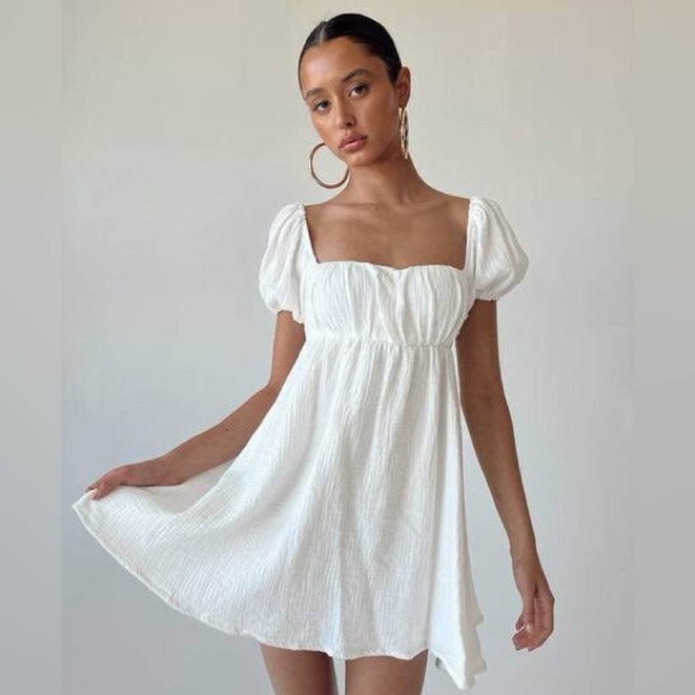 Princess Polly Let's Dance 100% Cotton Puff Sleeve Mini White Dress Size 6 NWOT